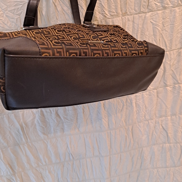 Liz Claiborne Vintage Cotton Canvas Fabric Tan Brown Monogram Shoulder Satchel - Picture 5 of 15